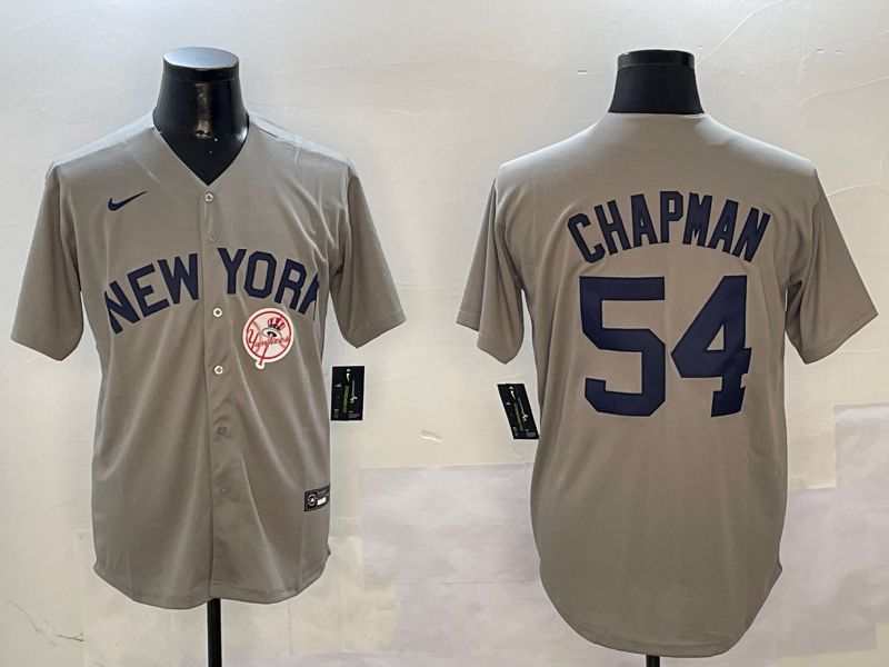 Men New York Yankees #54 Chapman Grey Game 2024 Nike MLB Jersey style 0108->new york yankees->MLB Jersey